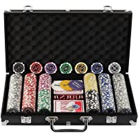 Display4top Juego de póquercon 300 Chips Láser 12 Gramos Núcleo de Metal- 2 Barajas de Cartas- Distribuidor- ciega…